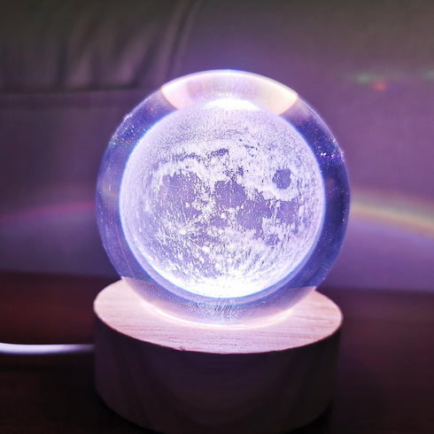 Zabalar 3D Crystal Moon Ball Light with Colorful LED Light Base,Valentine's Day Gift,Color Changing Table Lamp