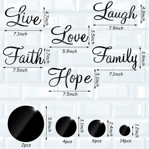 Zonon 3D Acrylic Mirror Wall Decor Stickers, 6 Word DIY Faith Live Laugh Hope Love - Black