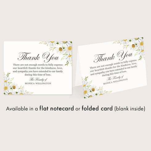 5.5x4.25" Sympathy Thank You Cards with White Daisies, Funeral Thank You Cards, Personalized Bereavement Notes