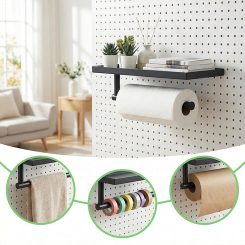 (1 Pack, Pegboard Paper Towel Holder with Shelf, Garage Paper Towel Holder, Heavy Duty Peg Board Accessory for Garage
