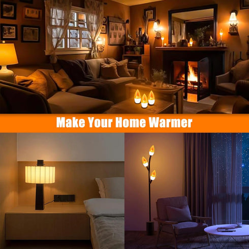 Bestview Flickering Light Bulbs, 3 Modes, E12 Chandelier Base, Candle Fire Light Bulb, 6 Pack for Decoration