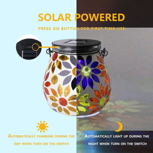 Afirst Mosaic Solar Lanterns Outdoor - Glass Hanging Solar Lights Hollow Out Waterproof Table Lamp Outdoor Decorative