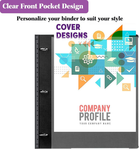 Telescoping 3 Ring Binder with Customizable Front Cover - 1 PCS, Flexible Round Binder Holds 8.5x11 inch Paper - Black