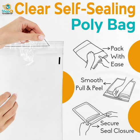 10 x 13 Clear Plastic Poly Bags, 1.5 Mil Self Seal Packaging for Apparel, Jewelry, Documents, 100 Pack