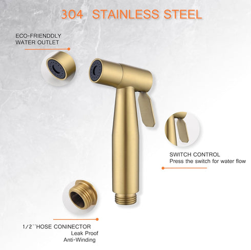 Brushed Gold Bidet Sprayer Head Only, Stainless Steel Brass Hand Bidet Sprayer with Adjustable Water Pressure Control