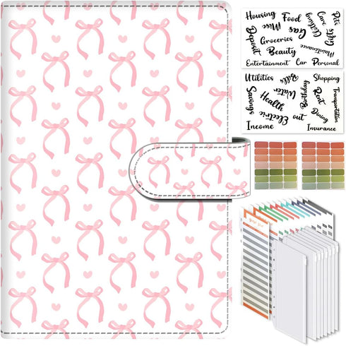 ALKKDPS Budget Binder with Cash Zipper Envelopes, Cute A6 Money Saving Binder, PU