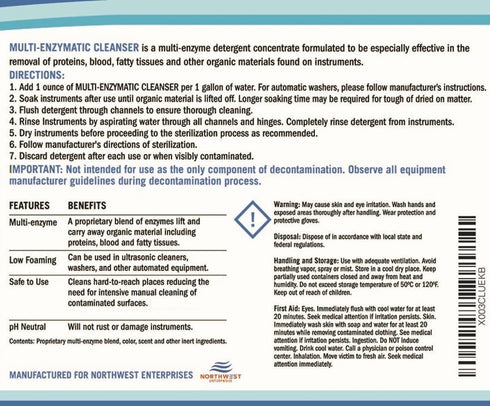 NORTHWEST ENTERPRISES Multi-Enzymatic Ultrasonic Cleaner Solution, Concentrated for Surgical Instrument Reprocessing