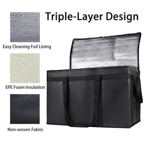 4-Pack Commercial, Bodaon Insulated Food Delivery Bag, XXX-Large Meal Grocery Tote Insulation Bag for Hot and cold