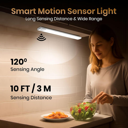 TREZUMA 12 Inch 2 Pack 60 145LM 2200mAh 10100% Dimmable, 3 Closet Under Cabinet Lighting, LED Motion Sensor Lights