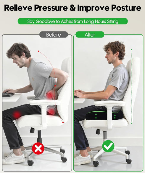 Irosiy Tailbone Premium Seat Cushion - Pressure Relief Cushion for Office Chair, Car, Wheelchair | Cool Gel Memory Foam
