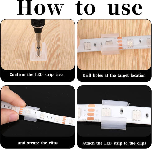Qulkws 50 0.39 inch-0.47inch (10mm-12mm) Pcs Waterproof LED Strip Mounting Clips Holder LED Strip Light Clips