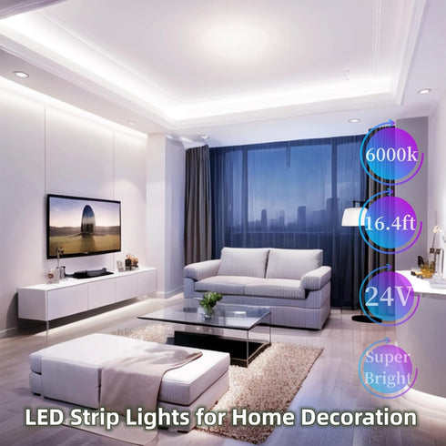Dimmable 16.4ft White Led Strip Lights for Bedroom Small LED Lights Strip Super Bright Flexible LED Tape Lights Rope