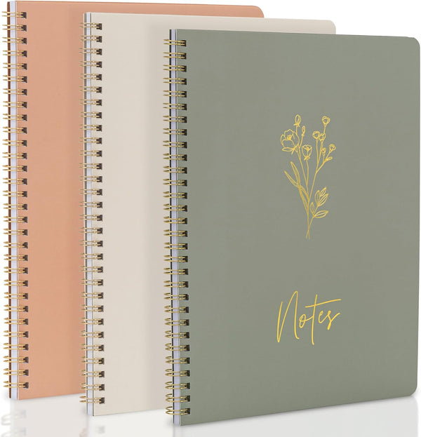 ZICOTO Aesthetic Spiral Notebook Set of 3, Cute Ruled 10.5x8 Journal with Large Pockets and Lined Pages for Organization