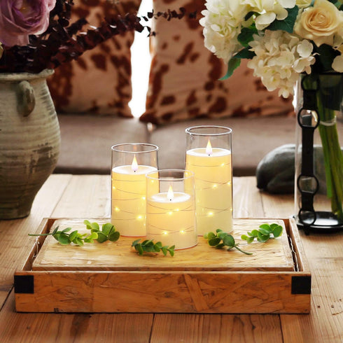 Set 3, Homemory Flickering Flameless Candles with String Lights, Battery Operated Candles, Embedded String Lights LED