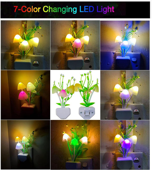 4Pack AUSAYE Sensor LED Plug in Night Light for Adults Kids , Color Changing Cute Mushroom Flower Wall Lamp