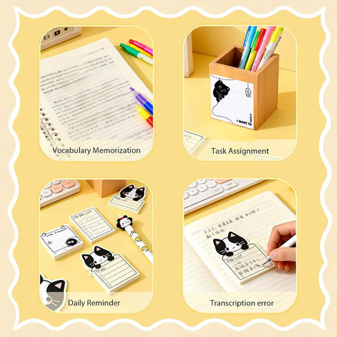 Mangpung 9 Set,Funny Set, Pads Black Cute Cat Sticky Notes Sticky Notes Cat Stationery,Kawaii Adhesive Memo Pads, Cat