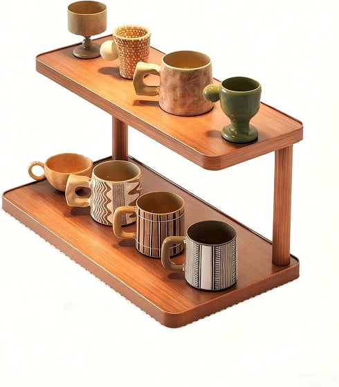 Generic 2-Tier Wooden Desktop Organizer Shelf - Multipurpose Countertop Storage & Display Rack