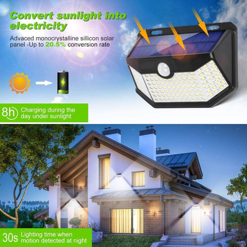 HMCITY Solar Lights Outdoor 120 LED with Lights Reflector and 3 Lighting Modes, Motion Sensor Wall Lights,IP65 Waterproof Solar Powered for Garden Patio Yard (2Pack) by HMCITY