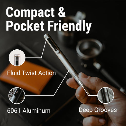 Everyman Grafton Mini Twist Refillable Ball Point Pen, 0.7mm Gunmetal Aluminum Pocket Pen for Office & Travel