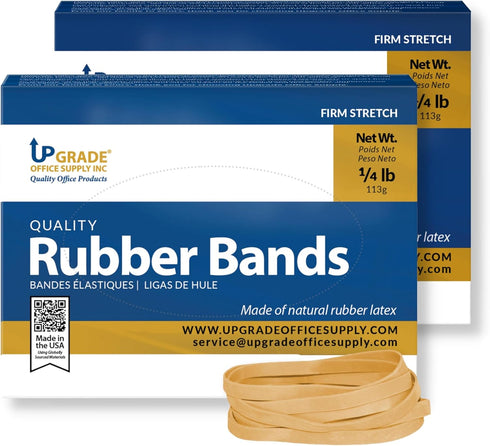 UPG22964PK2 Rubber Bands - Upgrade Office Supply, Size #64 (3-1/2" x 1/4"), 4 oz. Boxes (2 Pack), Natural Crepe