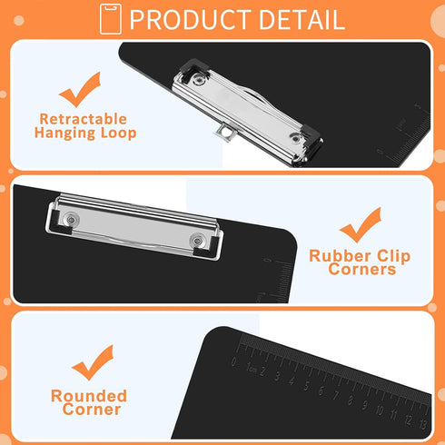 Black Clipboards, PANDRI 26 Pack Plastic Black Clipboards with Low Profile Clip, 12.5 x 9 Standard Letter Size for