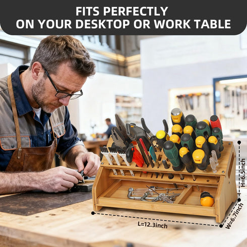 ValuXpro Bamboo Screwdriver Organizer - Tool Storage Organizer Workbench Desktop Rack - Hand Piler Tools Storage Holder