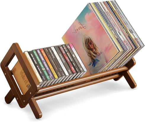 Bamboo Desktop Bookshelf, Large Retro Brown Rack for Books, Magazines, Files, Tabletop Storage
