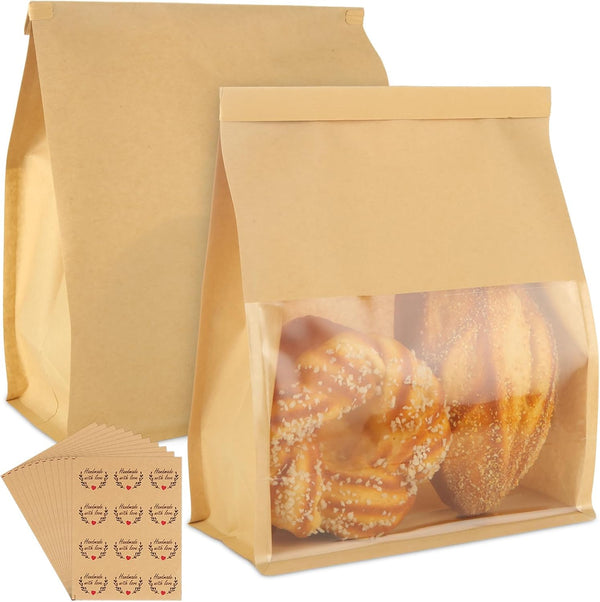 QTLCOHD 100 Pcs Bakery Bags with Window - 8.2 x 3.9 x