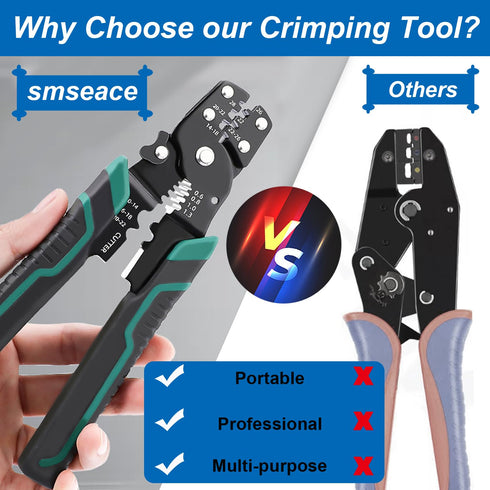 smseace Electrical Crimping Tool, Wire Crimper, Stripper and Cutter for Insulated/Bare/Heat Shrink Connectors