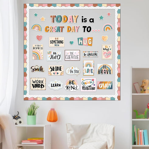 Today is A Great Day Bulletin Board Set Boho Rainbow Inspiration Decor for Teachers with Positive Affirmations