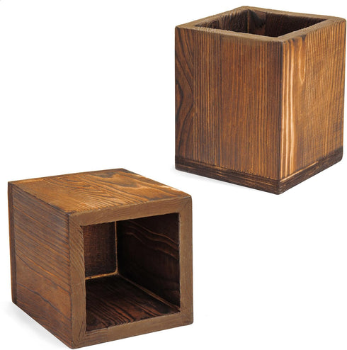 MyGift Set of 2 Natural Grain Wood Desktop Pen Holder, Pencil Holder Cup, Office Desk Organizer