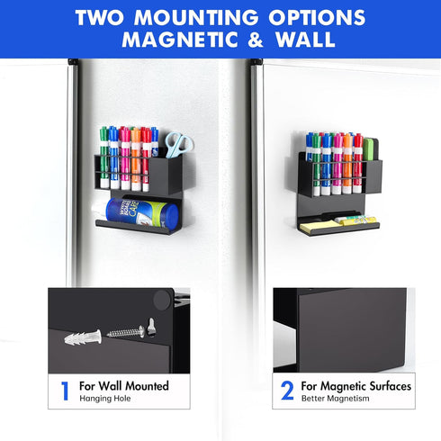 Black Magnetic Dry Erase Marker Holder for Whiteboard, Acrylic Magnet Pen Holder Wall Mount, Black Magnetic Pencil