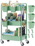 Aofure 3 Tier Rolling Storage Cart Metal with Wheels, Green Baby Diaper Caddy