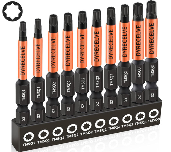 10-Pack 8 Point Star Bit Set, Professional Torx Bit with Magnetic Heads & Hex Shank, Sizes #1, 2, 3