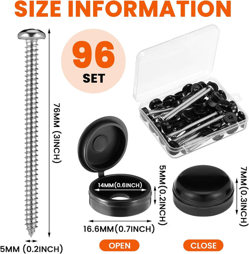 Zhengmy 96 Set 3 Inch 304 Shutter Fasteners Shutter Pins Screws and Caps Bulk Metal Stainless Steel Screws with Vinyl