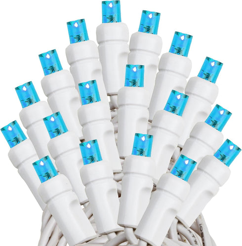 25ft 50 Bulbs 6" Commercial Novelty Lights Christmas String Lights, Teal LED on White Wire, Spacing, Connectable Indoor