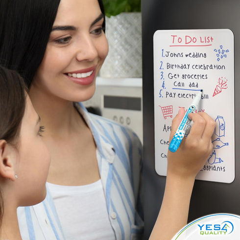Magnetic Dry Erase White Board Sheet for Fridge 12x8 in, Stain Resistant with 3 Markers and Big Eraser, Planner