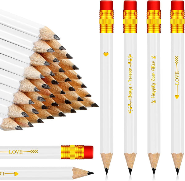 Crtiin 50 Pcs Wedding Pencils for Bridal Shower, Mini Golf Pencils with Eraser, Pre Sharpened