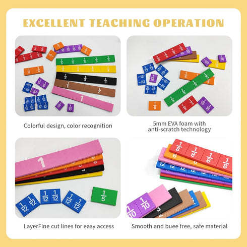 Set Plastic Rainbow Fraction Tiles, Rainbow Montessori Math Materials, Fraction for Math Classroom Fractions