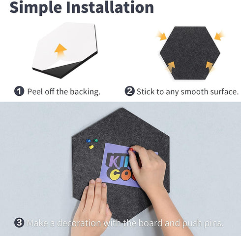 Hexagon Felt Cork Board Tiles, 6 PCS Self Adhesive Bulletin Boards Set with Pushpins for Home Kitchen School Decor