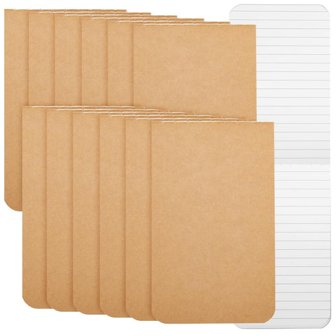 Paper Junkie 12 Pack Small Pocket Notepad, Kraft Paper Cover To Do List Notebook, 64 Lined Pages Each (2.7x4.5 In)