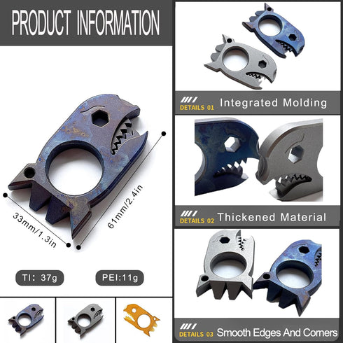 EDC Pry Bar with Bottle Opener Wrench Titanium Prybar Multi Tool Shark Pocket Crowbar - Your Versatile Companion