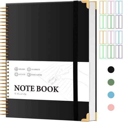 FLYING EAGLE Black Spiral Notebook, College Ruled 8.5 X 11, Large Hardcover Notebooks for School Supplies, 200 Pages