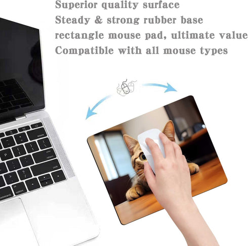 Cute Cat Square Mouse Pads, Non-Slip Rubber Base, Small Office Computer Mousepad for Desk Laptop