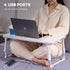 Height Adjustable Laptop Desk for Bed, Foldable Portable Bed Table with USB, Storage Drawer, Cup Holder, White
