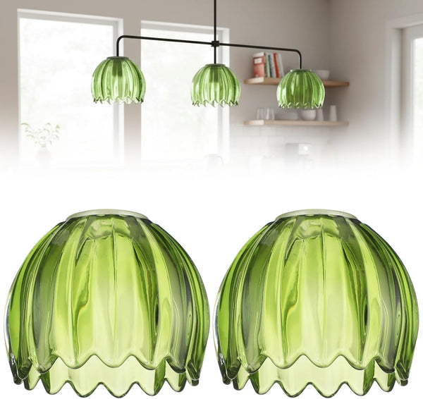 DORMIYA 2 Pcs Green Tulip Glass Lamp Shade, 5.5 x 3.9 in, Fits