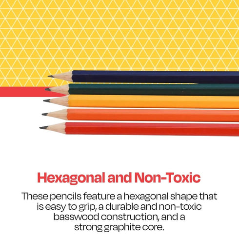 School Smart No 2 Pencils, Hexagonal with Latex-Free Erasers, Assorted Body Colors, Pack of 144
