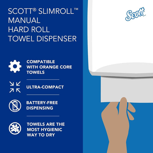 (47091), 12.65" 13.02" 7.18" 1) Scott Slimroll Manual Towel Dispensers White, for Orange Core Scott Slimroll Towels, x
