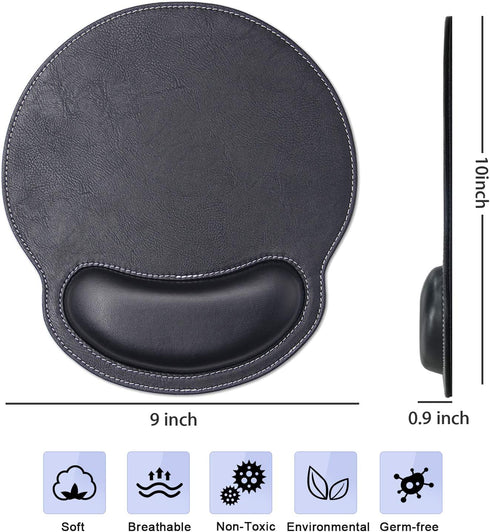 Ergonomic Mouse Pad with Wrist Support, PU Leather Mousepad for Laptop, Non Slip Rubber Base