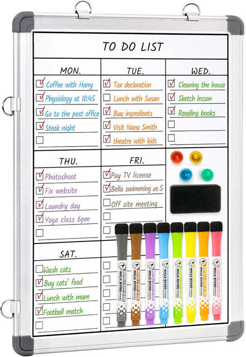 LUCYCAZ Weekly Dry Erase Board, 16" x 12", Magnetic Double-Sided To Do List Whiteboard for School, Home, Office